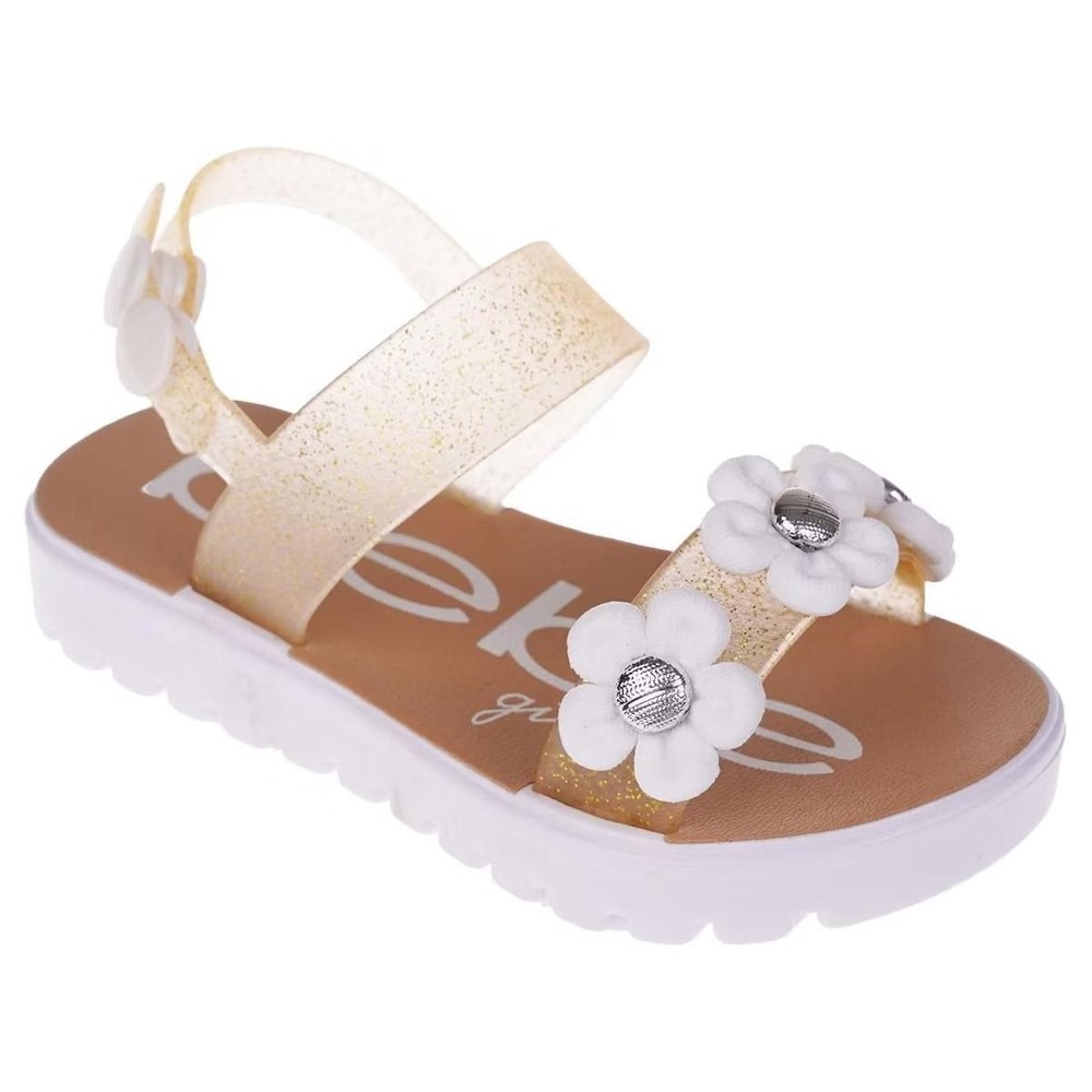 bebe Glitter Flower Sandals‎ Gold Baby Girls Size 5/6 New With Tags
